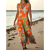 abordables Robes Floraux Imprimés-Femmes Robe Longue Maxi Robe Robe Décontractée Robe débardeur Robe d&#039;été ancien Quotidien Fête Plage Coupe régulière Fleuri Sans manches Col en V Rose Claire Aqua bleu Noir Rose Claire Été