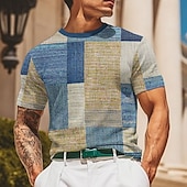tanie T-shirty 3D męskie-Męskie Niejednolita całość Koszula waflowa Krótki rękaw Podkoszulek Druk 3D Półgolf Koszula Moda Codzienny Wygodny Ulica Codzienny Jasnoniebieski Niebieski Fioletowy Lato Wiosna Na każdy sezon Odzież