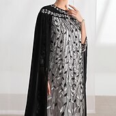 economico Lunghezza del pavimento-Abito con mantello A-Line madre della sposa elegante scollo rotondo cristalli lunghezza sul pavimento maniche lunghe con ricami in pizzo