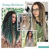 cheap Crochet Hair-24 Inch 3 In 1 Dreadlock Extensions Sets 30 Strands Mixed Ombre Blue Synthetic SE Dreads Extensions 100% Handmade Soft Single Ended Curly Boho Wavy Dreads for Girls