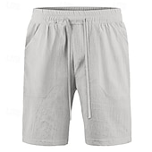 preiswerte Klassiker-Herren Shorts Leinenshorts Sommershorts Strandshorts Tasche Kordelzug Elastischer Bund Einfach Komfort Atmungsaktiv Knielang Lässig Täglich Ferien Urlaub Klassicher Stil Schwarz Weiß