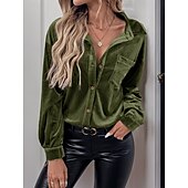 preiswerte Damen Einfache Oberteile-Damen Hemd Einfarbig Elegant Stilvoll Lässig Langarm Hemdkragen Normale Oberteile Täglich Knöpfe Rote Blau Braun Grün Sommer Frühling