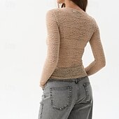 billige Kvinne Enkle Topper-Dame Bluse Helfarge Moderne Fritid Langermet Crew-hals Vanlige topper Daglig Ut på byen Svart Kakifarget Lyseblå Sommer