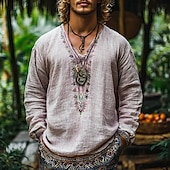 abordables Vacaciones-Hombre Camisa Camisa de lino Camisa de manga corta Camisa de verano Ropa de playa Multicolor Vacaciones Calle Rosa Verde Caqui Manga Larga Escote en Pico Verano Primavera Ropa