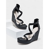 preiswerte Urlaubsandalen-Schwarze Keilsandalen für Damen mit transparenten Riemen und Zickzack-Obermaterial – moderne Party-Heels für Musikfestivals, Sommernächte und Veranstaltungen im Freien