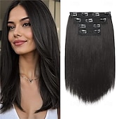 economico Clip nelle estensioni-Extension per capelli, 14 clip corte, 4 pezzi, lisce, naturali, sintetiche, morbide, per donna - grigio argento