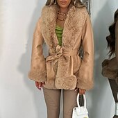 billige Vinterjakker-Dame Uformell jakke Hold Varm Bekvem Pelskrage Mote عادي Ut på byen Helg Vandring Normal Aftæpning Normal Langermet Yttertøy Svart Brun Beige Høst Vinter