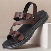 halpa Mekko sandaalit-Miesten Sandaalit Litteät sandaalit PU-nahka Hengittävä Mukava Liukumaton Loaferit Musta Ruskea
