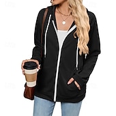 abordables Boutique Graphique Sweatshirts &amp; Hoodies-Femmes Sweats zippés Uni Streetwear Occasionnel Confortable manche longue À capuche Hauts Réguliers Rue Fête Sortir Zip Up Avec Poches Noir Rose Claire Vin bleu marine Bleu Automne