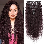 baratos Clip nas extensões-Extensão de cabelo 9 peças 22 extensões de cabelo cacheadas com clipe, longas, macias e grossas, sintéticas para mulheres - preto e marrom