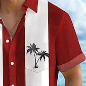 abordables Plantes tropicales-Homme Cocotier Plantes Tropicales Chemise Chemise hawaïenne Chemise Boutonnée Manche Courte Hawaïen Fête Tenue de plage Été Printemps Col Rabattu Impression 3D chemises à col Une poche avant Rouge