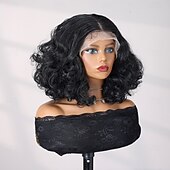 levne Syntetické paruky se síťkou-Syntetická krajková paruka Bouncy Curl Styl 12 inch Černá Střední část 13x4 krajka vpředu Paruka Dámské Paruka Černá