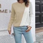 preiswerte Grafische Muster und Details-Damen Pullover Lässig Farbblock Grobstrick Rundhalsausschnitt Gestrickt Langarm Normale Oberteile Stricken Täglich Ferien Ausgehen Rosa Blau Herbst Winter