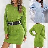abordables Robes pull-Femmes Mini Robe Robe Pull Robe Décontractée Mode Extérieur Soirée Fête Coupe régulière Uni manche longue Col ras du cou Bleu Vert Été