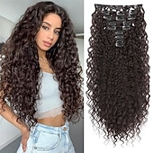 baratos Clip nas extensões-Extensão de cabelo 9 peças 22 extensões de cabelo cacheadas com clipe, longas, macias e grossas, sintéticas para mulheres - preto e marrom