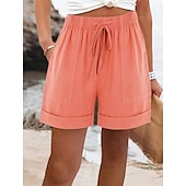  Dames Katoenen linnen shorts Katoenen linnen broek Chinese Korte broek Basic Korte Hoge taille Effen Zak Elastische tailleband Comfortabel Zacht Micro-elastisch Buiten Straat blauw Zwart Blozend Roze