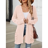 abordables Cardigans et vêtements d&#039;extérieur-Femmes Pull Cardigan Élégant Mode Streetwear Couleur Unie Ouvert devant Avec Poches Tricoté manche longue Hauts Réguliers Tricoter Extérieur Quotidien Week-end Rose Claire Bleu Automne Hiver