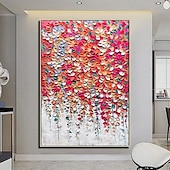 cheap Floral/Botanical Paintings-Mintura Handmade 3D Abstract Red Flower Oil Paintings On Canvas Modern Wall Art Room Decoration Texture Picture For Home Decor Rolled Frameless Unstretched Painting