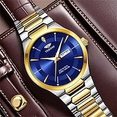 baratos Relógios Quartz-Relógio de quartzo masculino da moda com pulseira de aço, design simples e mostrador circular ipx7 à prova d&#039;água, calendário luminoso, data, relógio de quartzo