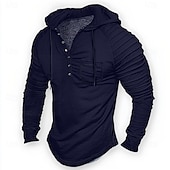 abordables t-shirts de base-Homme T-shirt manche longue Henley Hiver Printemps &amp; Automne Toutes saisons Couleur Unie Uni Tricots Quotidien Occasionnel À capuche Extérieur Décontracté Occasionnel Bleu marine Blanche Gris clair
