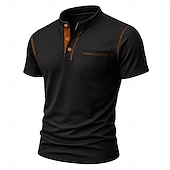 billige Uformell Henley T-skjorte-Herre Henly-skjorte T-skjorter Kortermet Helfarge عادي Fritid Lomme Knapper Kontrastsøm Henley utendørs Avslappet Daglig Sommer Vår &amp; Vinter Svart Hvit Lyseblå Henley T-skjorte