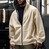 abordables pulls molletonnés-Homme Sweat à capuche Sweat à capuche zippé intégral Sweat à capuche en polaire Noir bleu marine Vert Kaki Gris Claire À capuche Uni Fermeture éclair Avec Poches Travail Sport &amp; Loisir Occasionnel