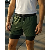 baratos Calções de corrida-Homens Shorts de Corrida shorts com meia-calça Cintura elástica Calção Desportos e Ar livre Casual Algodão Secagem Rápida Leve Respirável Tênis Cooper Corrida Normal Roupa de esporte Roupas Esportivas