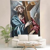 halpa Uskonnollinen kudos-Keskiaikainen Gobeliini Keskiaika Jeesus Roikkuva Gobeliini Seinätaide Suuri Gobeliiniseinämaalaus Valokuva Tausta Viltti Verho Koti Makuuhuone Olohuoneen Koristelu