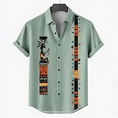 abordables Clásico-Hombre Camisa de lino Camisa de verano Ropa de playa Abotonar la camisa Tribal Vacaciones Casual Azul Piscina Verde Trébol Caqui Manga Corta Cuello Vuelto Verano Primavera Ropa