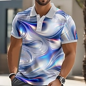 halpa Miesten geometrinen poolo-Miesten Abstrakti Geometrinen Polo Lyhythihainen Poolopaidat Kauluskäänne Business Casual liiketoiminta Urheilu- ja treenivaatteet Arki-asut Napit 3D-tulostus Kesä Keltainen Vaaleanpunainen Sininen