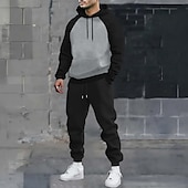 baratos Conjunto de Moletom 3D Masculino-Homens Bloco de cor 2pcs Conjuntos de moletom 3D Moletom Moletom com capuz Manga Longa Calças compridas Com Capuz Casual Diário Roupa Esportiva Impressão 3D Bloco de cor Primavera Outono Inverno