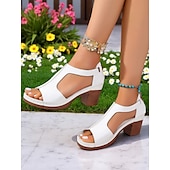 economico Sandali Casual-sandali da donna con tacco a blocco retrò e ritagli – comode scarpe aperte in similpelle nera con suola spessa per mercati del fine settimana, cene all&#039;aperto e feste in giardino