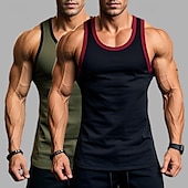 preiswerte Fitness Tank-Tops-2 Stück Herren Tanktop Weste Unterhemd Ärmellos Shirt Ärmellos Rundhals Sommer Einfarbig Einfarbig Athletisch Farbblock 2er Pack Street Casual Sport Blau Blau Armee Grün Grau Top Tee