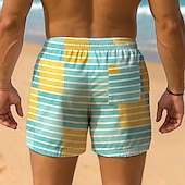 billige Geometrisk trykk-Herre Geometrisk Stribe Gitter / Teppe Fôret shorts 2 i 1 svømmeshorts Badeshorts Medium Midje Hawaiisk Ferie Sidelommer Med kompresjonsforing Elastisk snøring i midjen Designer Klær