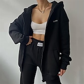 abordables Chándales-Mujer Tracksuit Pantalones Deportivo Ropa Deportiva Otoño Manga Larga Resistente al Viento Gimnasio Rutina de ejercicio Deportes Ropa de deporte Ropa de Deporte Color sólido Negro Gris oscuro Gris