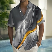 voordelige Geometrisch patroon-Voor heren Verloop Golven Overhemd Zomer overhemd Overhemd met knopen Korte mouw Mode-casual Buiten Vakantie Dagelijks gebruik Zomer Lente Strijkijzer 3D-afdrukken shirts met kraag Voorste zak blauw
