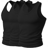 baratos Tops de ginásio-Homens Malha Íntima Camiseta Interior camisa sem manga camisa muscular Sem Manga Decote em U Profundo Scoop pescoço Decote em U Verão Côr Sólida Pit Strip Moda Designer Esportivo 3 Peças Estriado Puro
