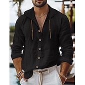 economico Vacanza-Per uomo Camicia Camicia di lino Camicia Estiva Abbigliamento da spiaggia Camicia con Bottoni Semplice Vacanza Casuale Nero Bianco Azzurro cielo Cachi Manica Lunga Colletto Primavera &amp; Estate