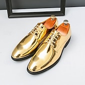 economico Formale-scarpe stringate dorate lucide da uomo – finitura in vernice lucida, perfette per matrimoni ed eventi formali serali