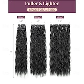 abordables Clip dans les extensions-Extensions de cheveux à clipser 6 pièces 24 extensions de cheveux noirs longues vagues sirène ondulées synthétiques à clipser postiche pour femmes