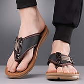billige Ferietøfler-herre flip-flops i kunstskinn og netting, pustende slip-on-design med polstret såle, ideell for sommerstrand ved bassengkanten og avslappede helger