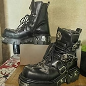 tanie Wysokiej jakości skórzane buty-męskie buty bojowe gotyckie punkowe z najwyższej jakości skóry bydlęcej ze sprzączkami, metalowymi akcentami i grubą podeszwą idealne na scenę, motocykl i do cosplayu