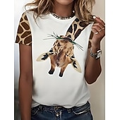  Per donna Maglietta Stampato Grafico Animale Giraffa Vintage Elegante Classico Manica Corta Girocollo Top Regolari Quotidiano Weekend Blu Bianco Giallo Rosa Arancione Estate Primavera