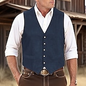 preiswerte Herrenweste-Herren Weste aus Wildlederimitat Weste Gilet Wildlederweste Outdoor Täglich Vintage Frühling Herbst Tasche Knöpfe Polyester Bequem Einfach Einreihig Ein-Knopf V Ausschnitt Normale Passform Schwarz