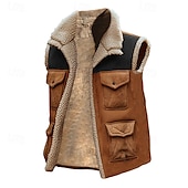 preiswerte Men&#039;s Vest-Herren Fleeceweste Weste Gilet Outdoor Täglich Mode Lässig Herbst Winter Tasche Polyester Thermowarm Bequem Farbblock Reisverschluss Revers Normale Passform Khaki Weste