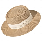 billige Hatter-1 stk. elegant damehatt med strå og bred brem, lett og pustende sommerhatt for strandaktiviteter, uformell &amp;formelle arrangementer, tilbehør til arrangementer