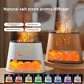 preiswerte Dekorative Lichter-1 Stück Aromatherapie-Maschine aus natürlichem Stein, Luftbefeuchter, buntes Flammen-Atmosphärenlicht mit ätherischem Ölzusatz, hohler Stern, Mond, Salzstein, dekoratives Licht, Fernbedienung, Timing,