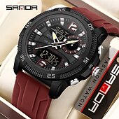 baratos Relógios Digitais-Sanda 3372 relógio masculino com visor duplo, cronógrafo, despertador, esportivo, multifuncional, à prova d&#039;água, com LED, eletrônico