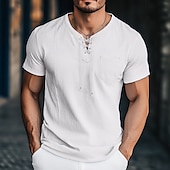 levne Ležérní tričko Henley-Pánské Tričko Henley Tričko Top Krátký rukáv Pevná barva Bez vzoru Jednobarevné Módní Designové Základní kravata vpředu Do V Dovolená ulice Ležérní Léto Černá Bílá Vodní modrá Tričko Henley