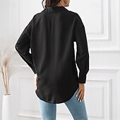 お買い得  女性用ストライプ＆ジオメトリックトップス-女性用 夏のトップス シフォントップス カラーブロック 日常 スタイリッシュ ベーシック 長袖 シャツカラー レギュラートップス ワーク 日常 祝日 パッチワーク プリント ブラックとホワイト ブラック ホワイト 春 秋